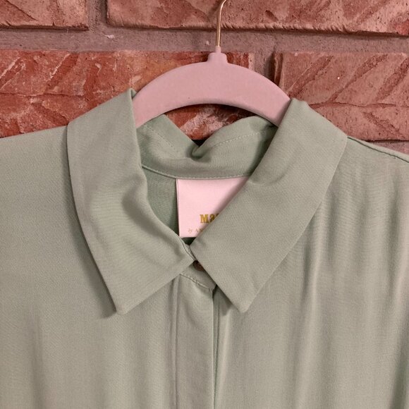 Maeve Anthropologie Sage Green Sandbridge Button Down Medium Tie Front Shirt EUC - Picture 6 of 12